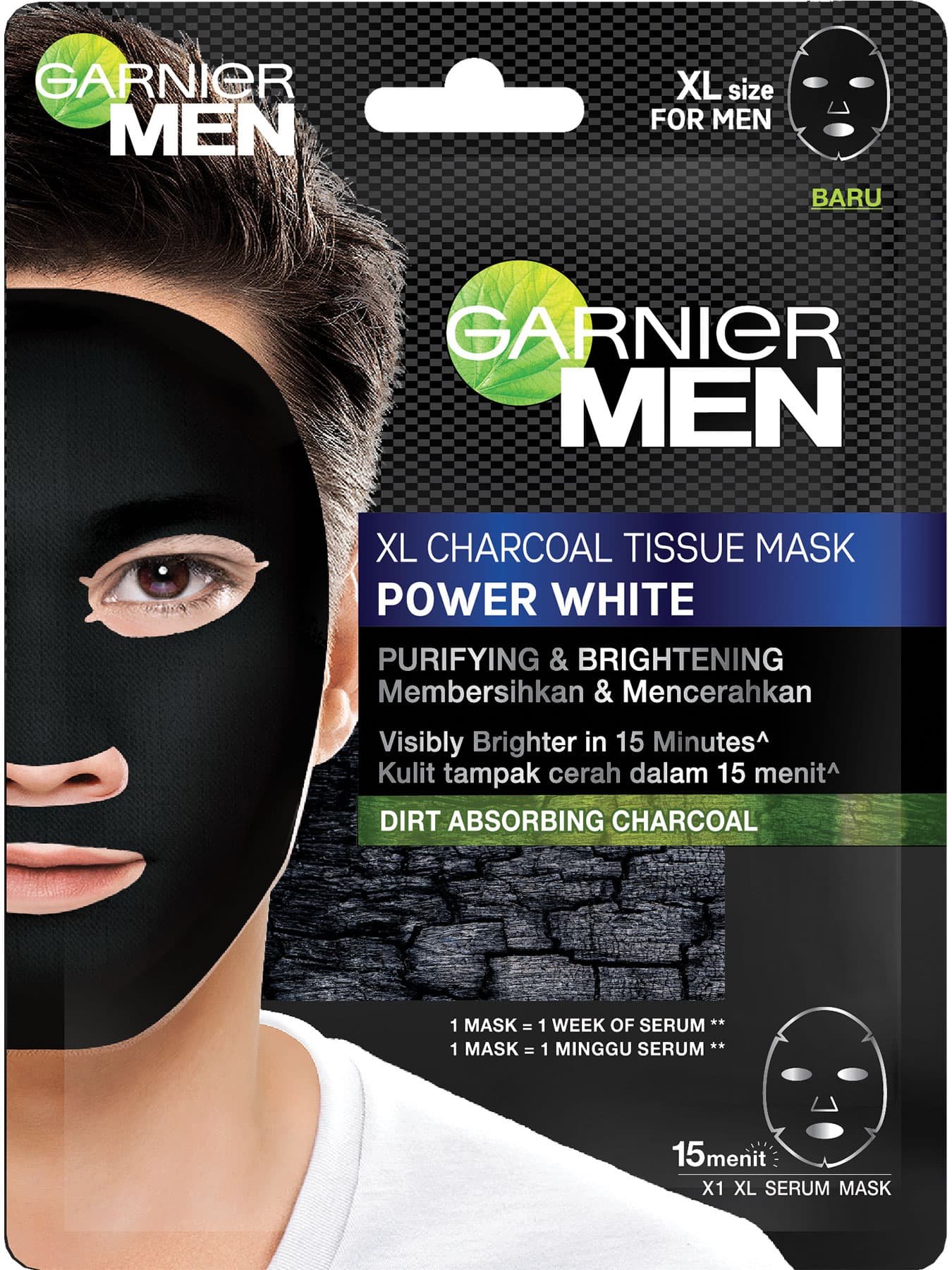 garnier men power white xl charcoal serum sheet mask