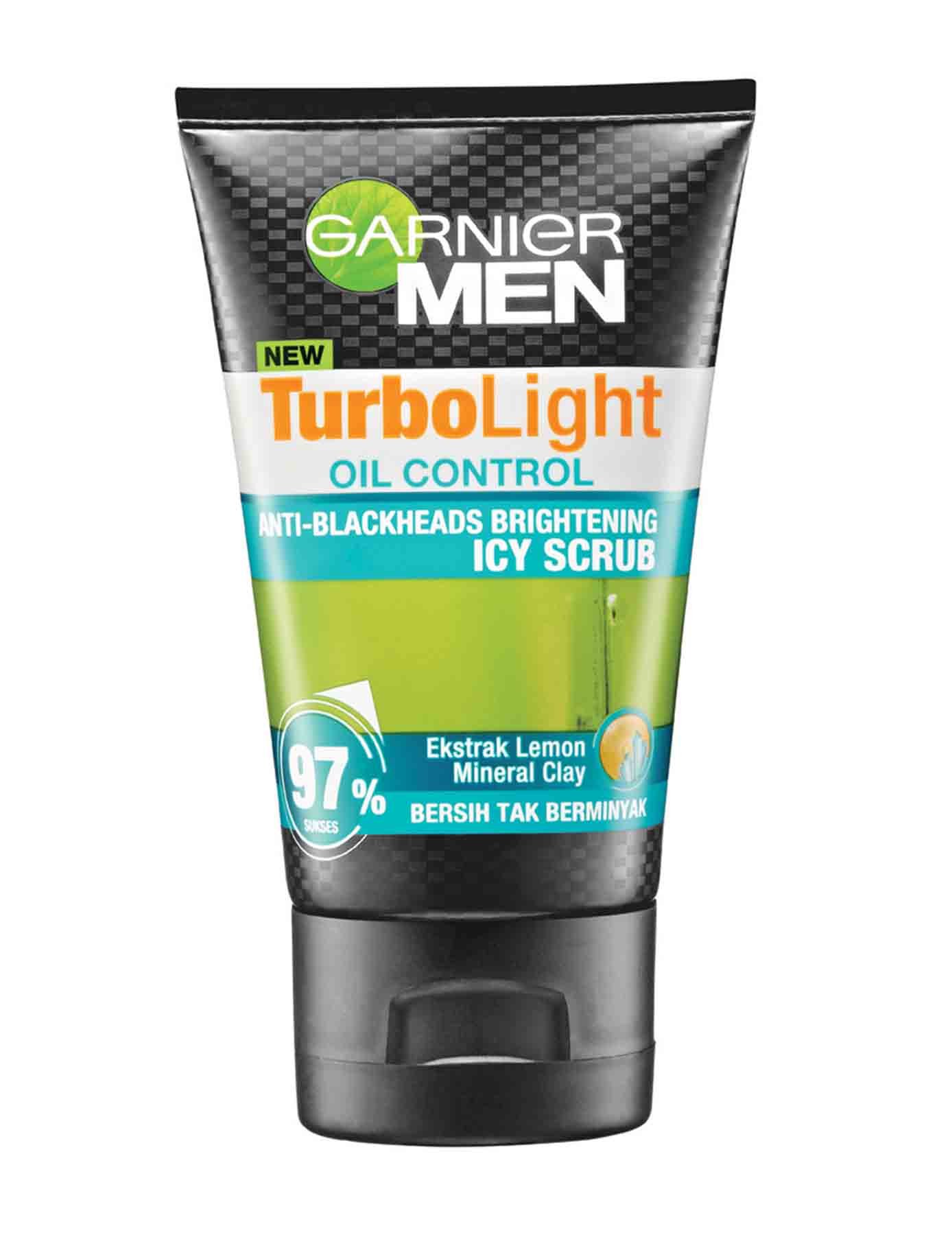 garnier men turbo light oil control anti blackheads brightening icy scrub
