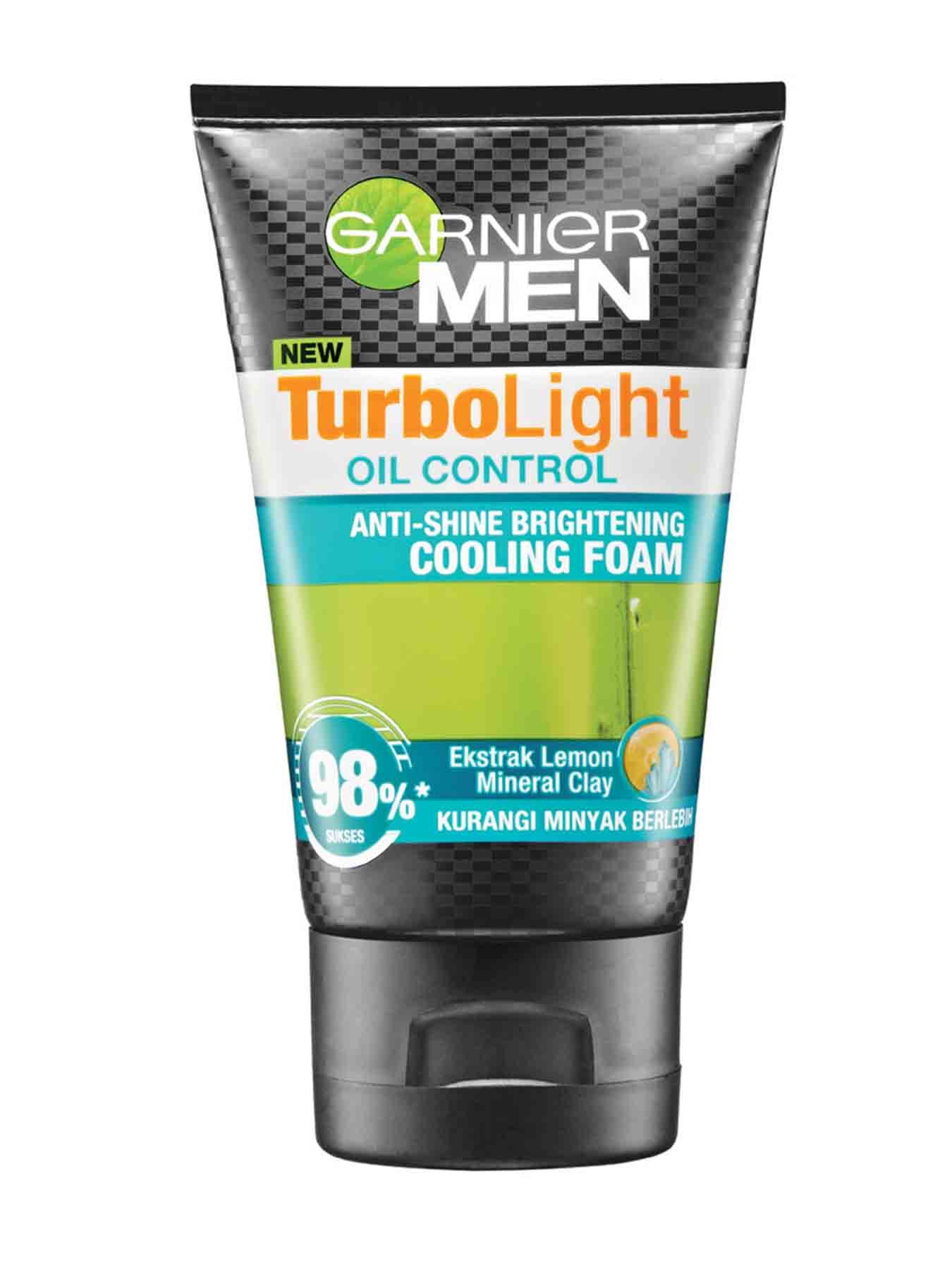 garnier men turbo light oil control anti shine brightening cooling foam