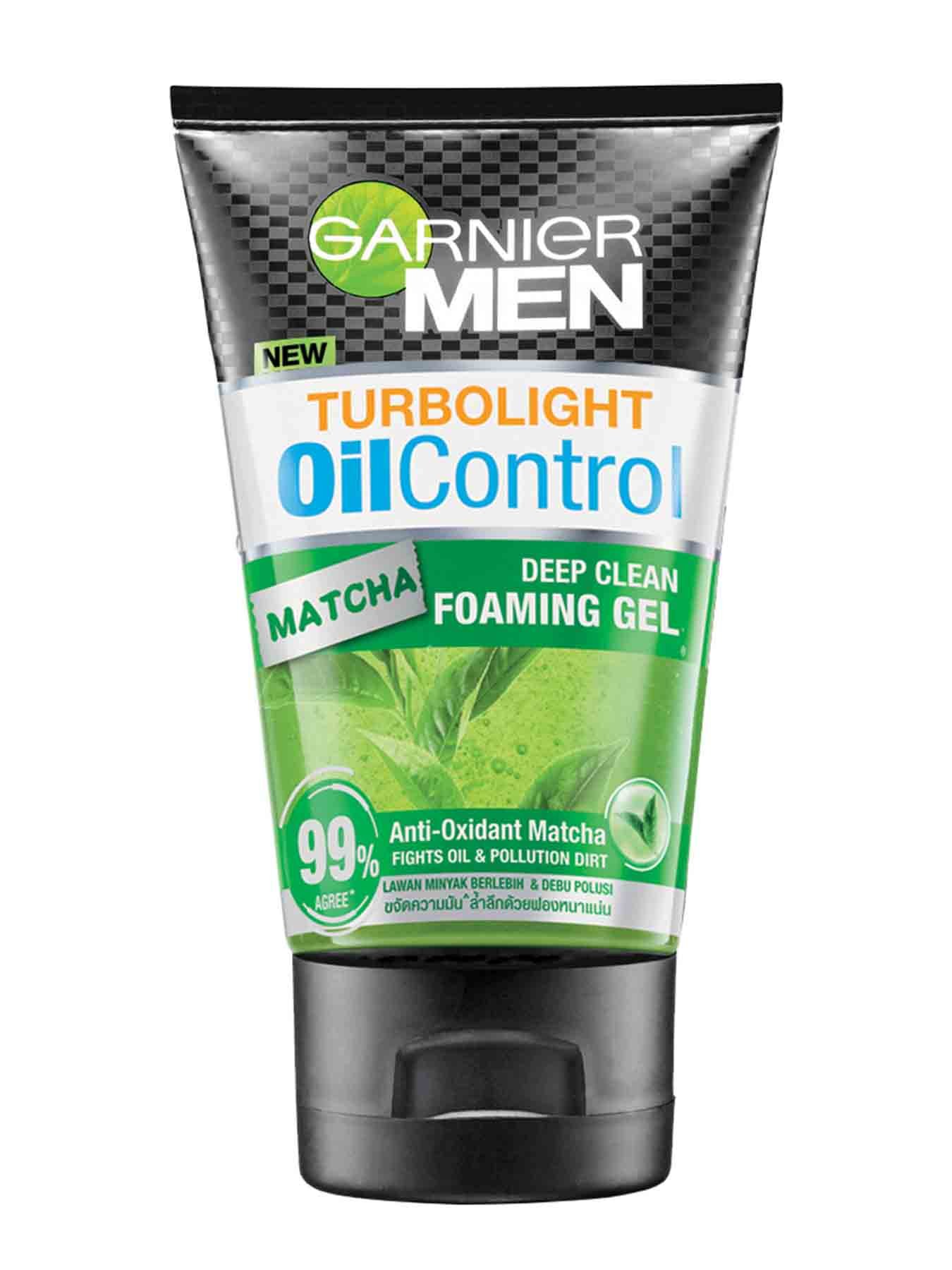 garnier men turbo light oil control matcha deep clean foaming gel